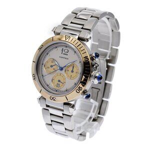 CARTIER Pasha W31011H3 Chronograph YG bezel beige Dial Quartz Men's Watch_825213
